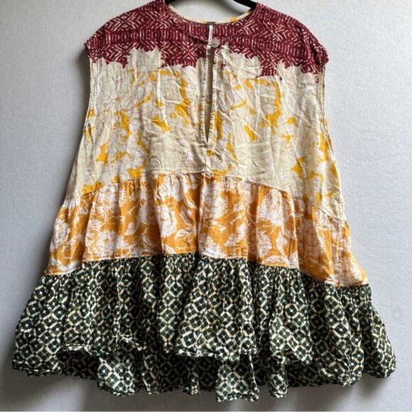 Free People Gotta Have It Marigold Pattern Cotton Sleeveless Boho Tunic Sz XS - Picture 2 of 9